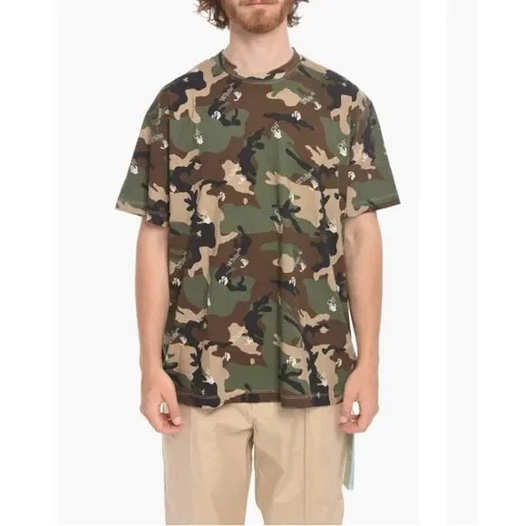 Off White T Shirt Camo Logo Size M Green Brown - Picture 6 of 6